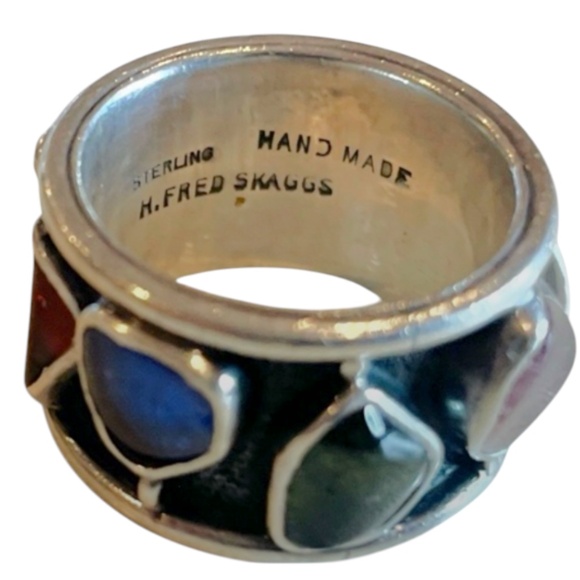 Modernist H. Fred Skaggs MCM Sterling Silver Signed Ring Multi Tourmaline Size 7 - Picture 14 of 15